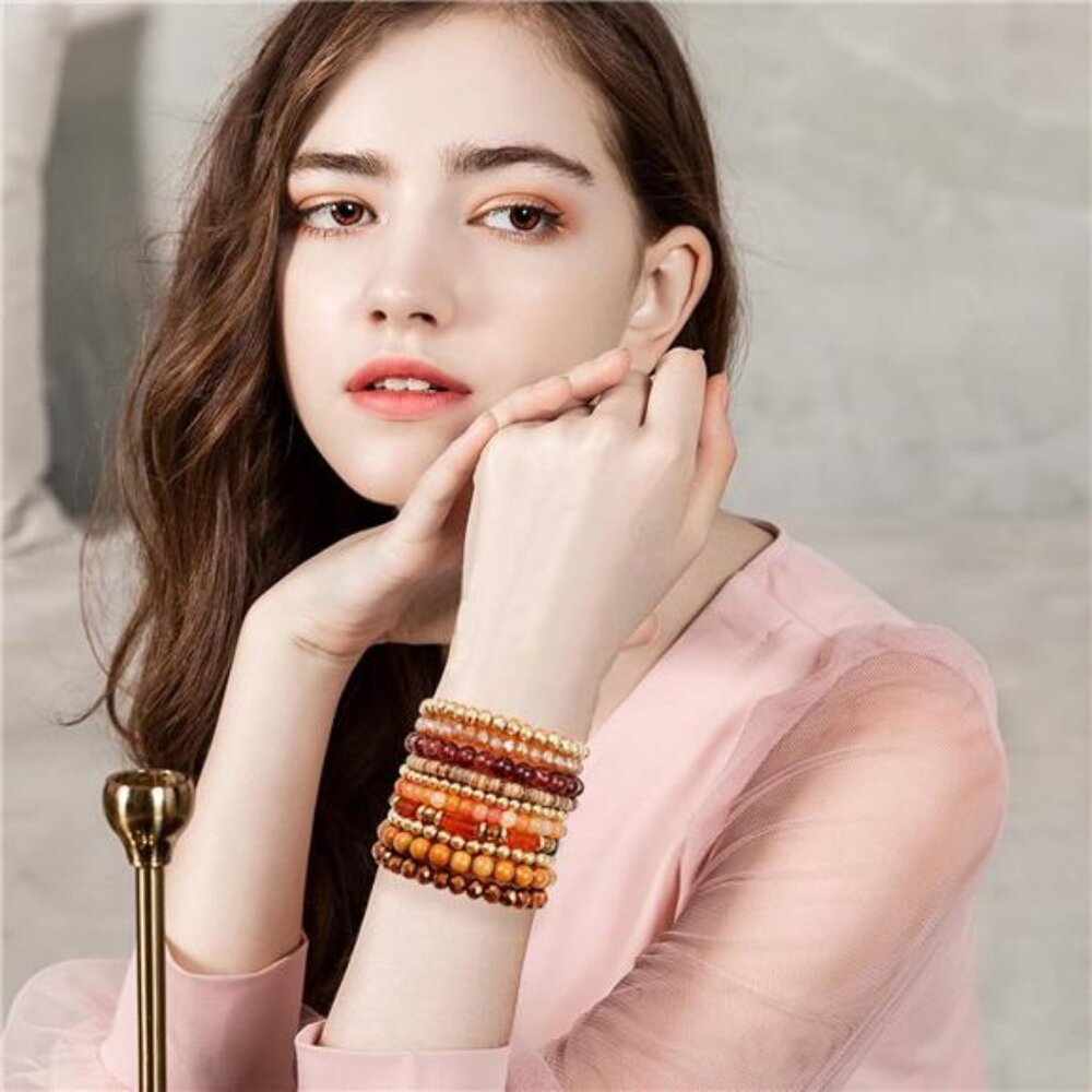 Surfer Heishi Clay Bead Bracelets for Women Bohemian Stackable Gold Brown multi - Picture 6 of 6